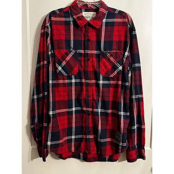 Aeropostale Red Blue Plaid Long Sleeved Button Up Sz XL Lumberjack Outdoor - Picture 1 of 7